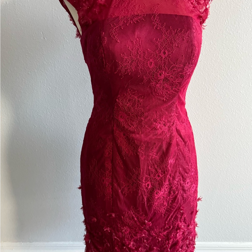 Chic Lace Midi Dress in Deep Red - Picture 5 of 5